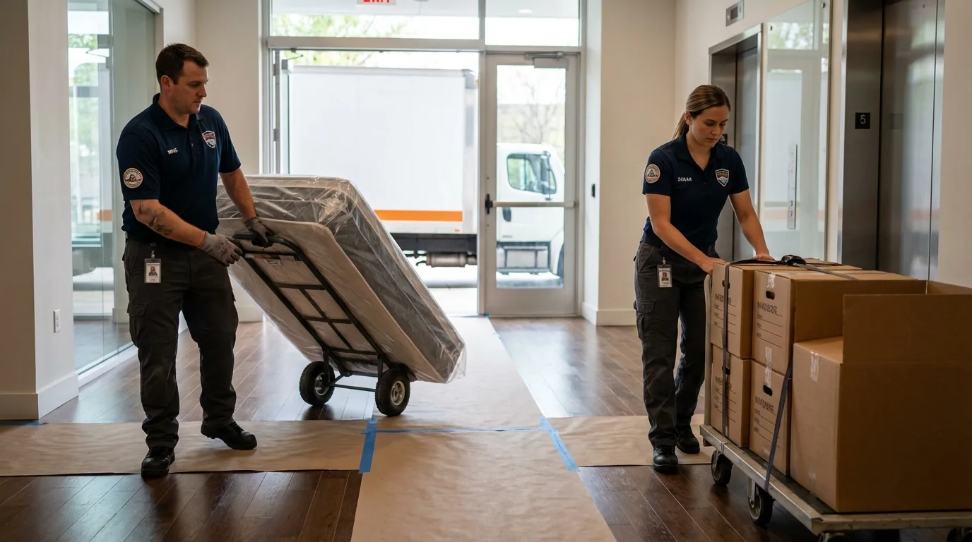 Professional apartment movers loading elevator in Swartz Creek, MI