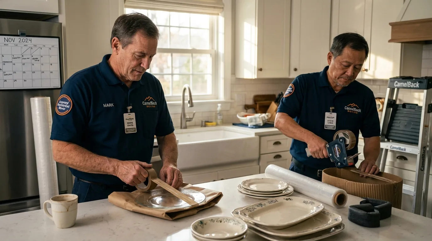 Professional crew packing kitchen dishware in Swartz Creek, MI